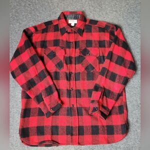 Vtg 60s Montgomery Ward Wool Flannel Shirt Mens Size L Buffalo Plaid Red Black G
